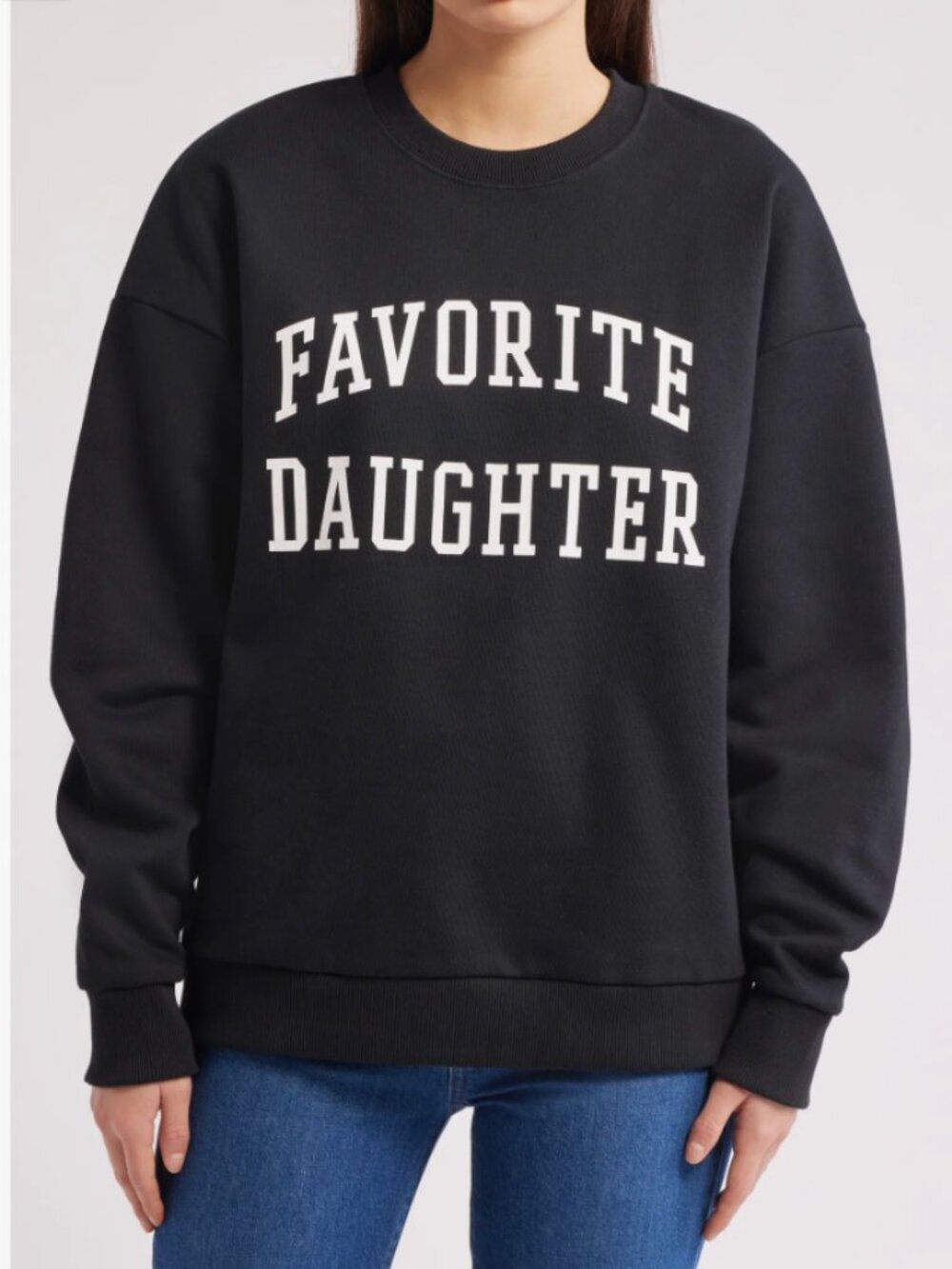 Black with white classic collegiate Favorite Daughter Sweatshirt